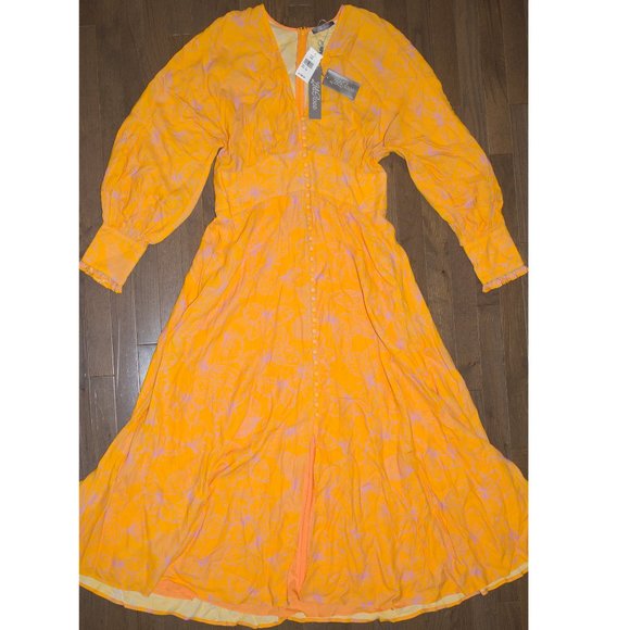 Lela Rose Butterfly-Print Georgette V-Neck Dress - Picture 6 of 10